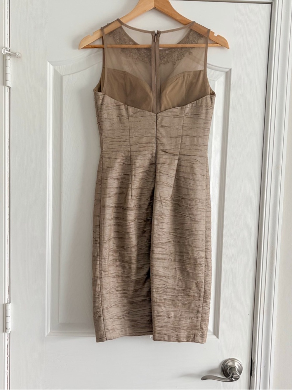 Eliza J Champagne Textured Metallic Jeweled Neck Dress 4 Mother of the Bride - Picture 6 of 10